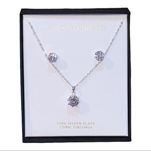 Christian Siriano Silver Solitare Necklace and Earrings Set New
